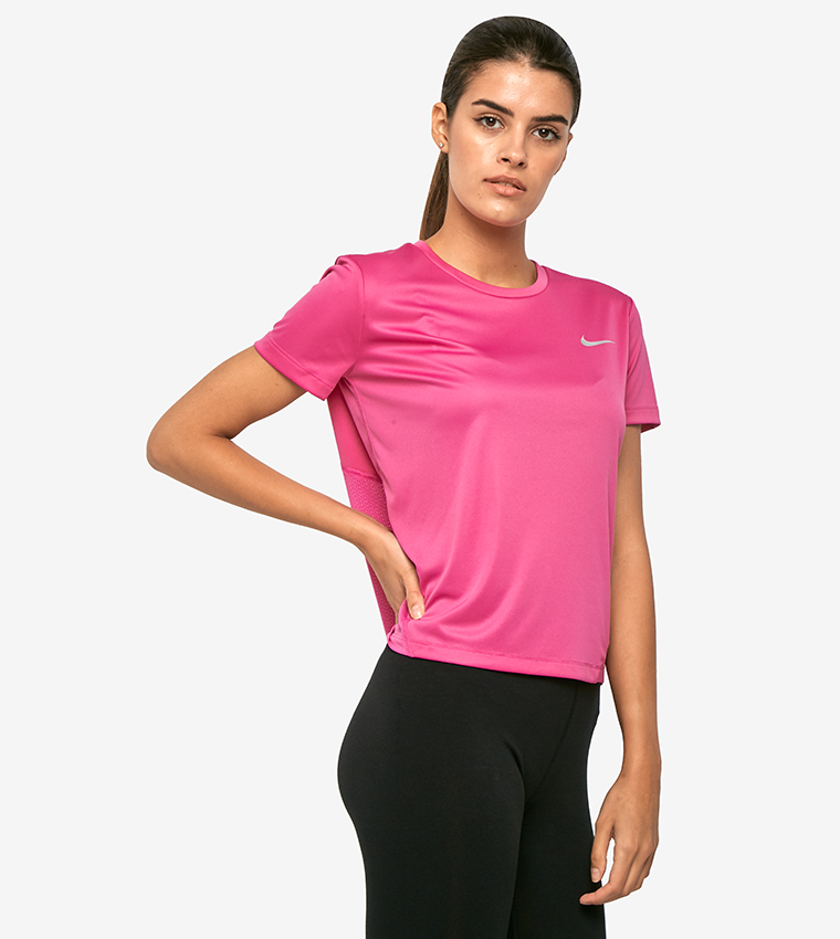 Buy Nike Short Sleeve Round Neck Miler Tshirt Pink NKAJ8121 623 In