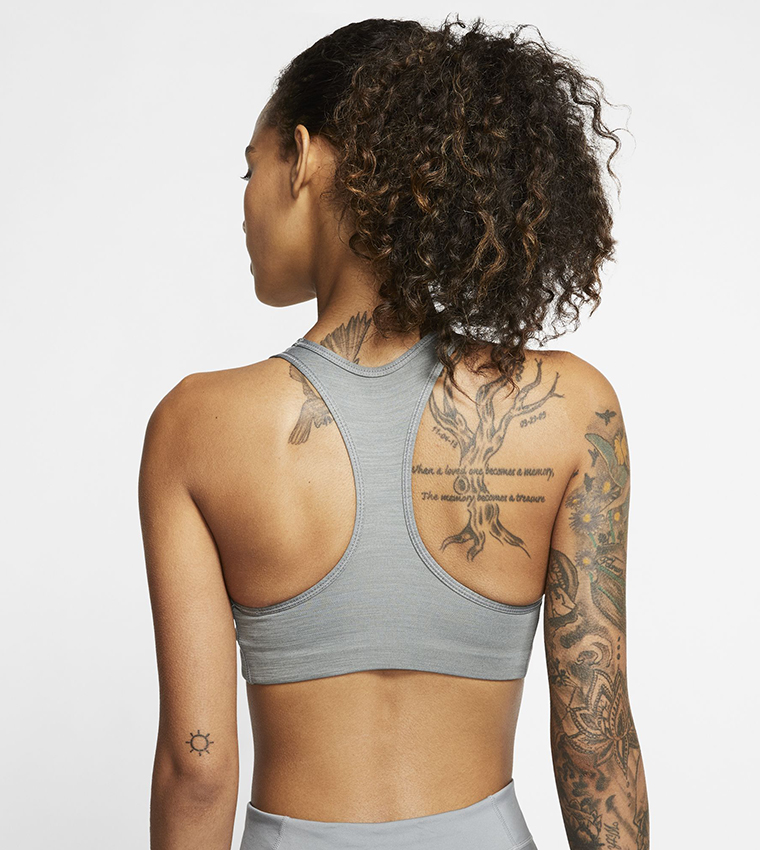 Buy Nike Swoosh Futura Medium Support Scoop Neck Bra Grey In Grey