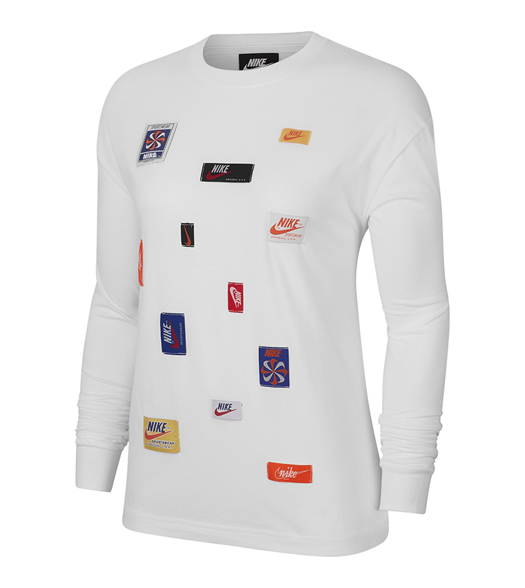 Sportswear Icon Clash Long Sleeve Crew Neck Top - White