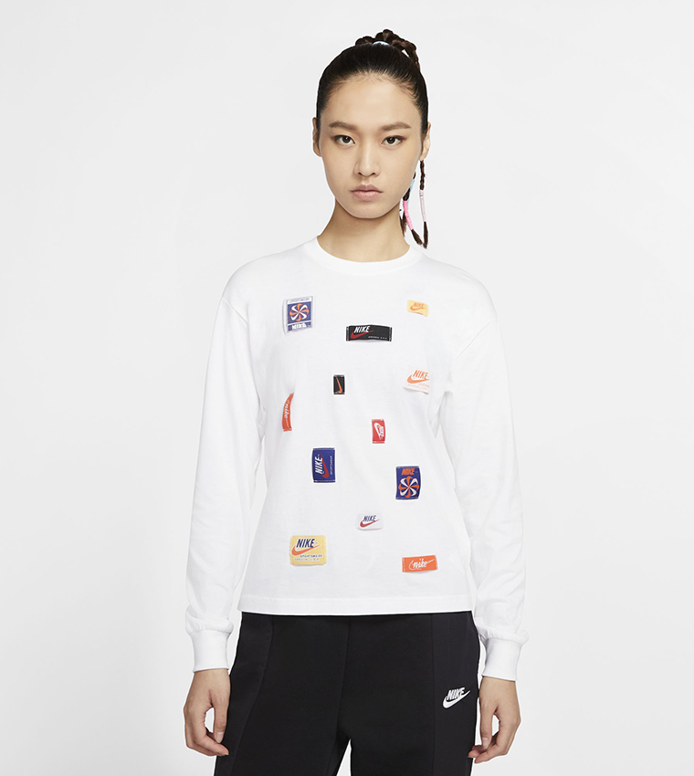 Sportswear Icon Clash Long Sleeve Crew Neck Top - White