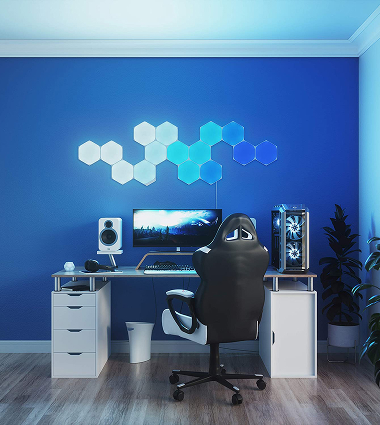 Shapes Hexagons Starter Kit Smart Wifi Led Panel System W- Music Visualizer 15 Pack White