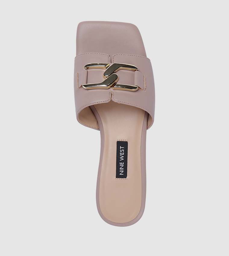 Buy Nine West Square Toe Slide Flat Sandals In Nude 6thStreet