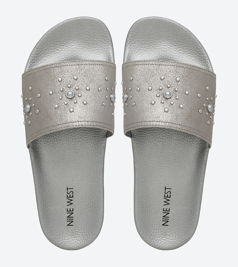 Buy Nine West Izyan Slide Sandals Pewter In Pewter 6thStreet Qatar
