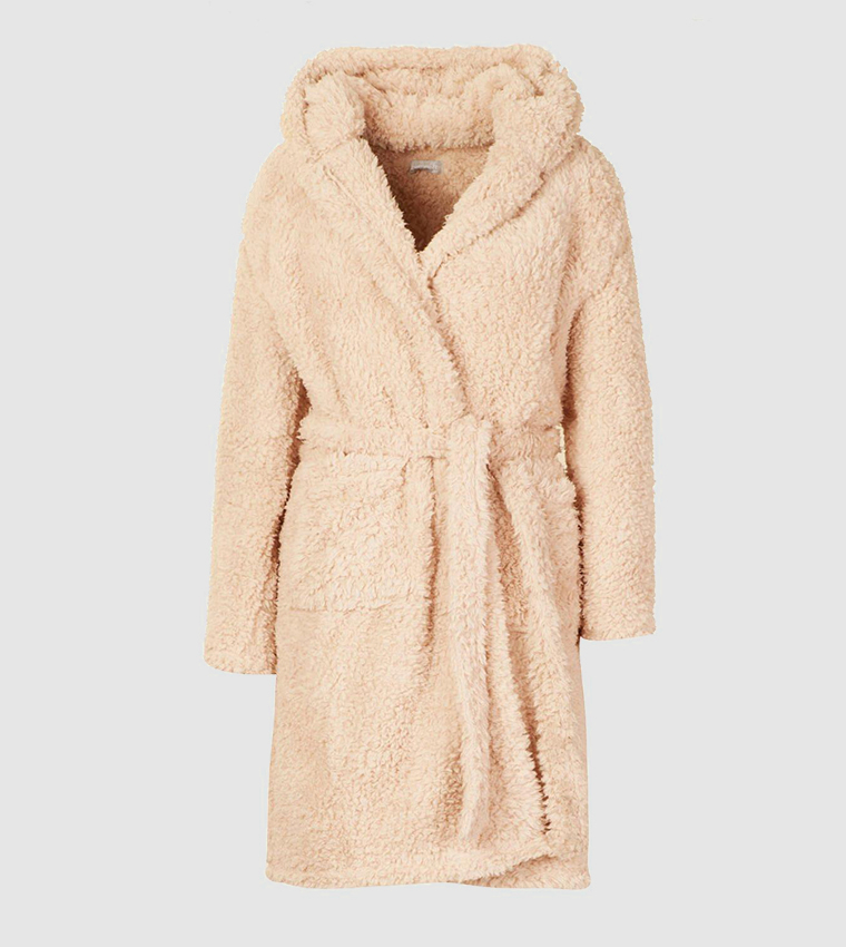 Buy Boohoo Super Soft Hooded Fleece Dressing Gown In Taupe