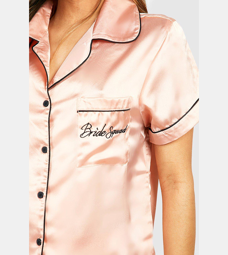 Bride Squad Rose Gold Short Set Buy Boohoo Bride Squad Embroidered