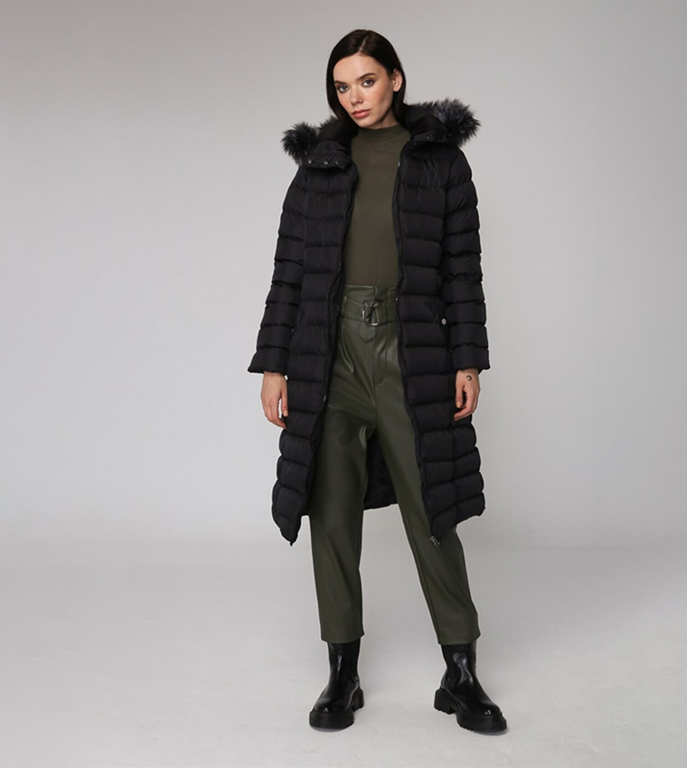 Fur Detail Long Sleeves Puffer Jacket