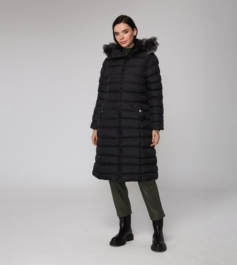Fur Detail Long Sleeves Puffer Jacket