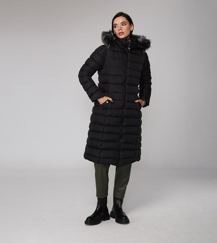 Fur Detail Long Sleeves Puffer Jacket