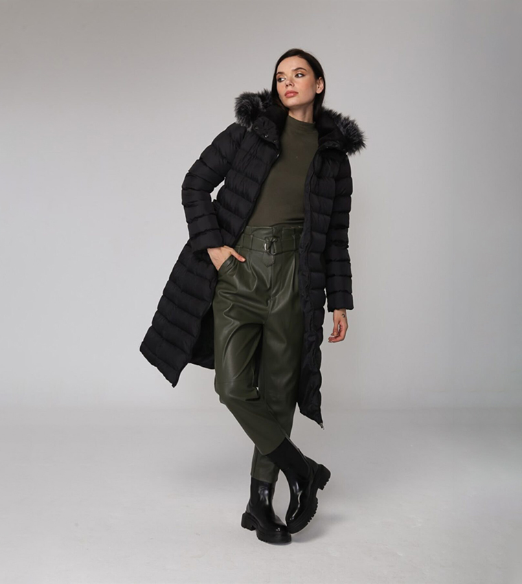 Fur Detail Long Sleeves Puffer Jacket