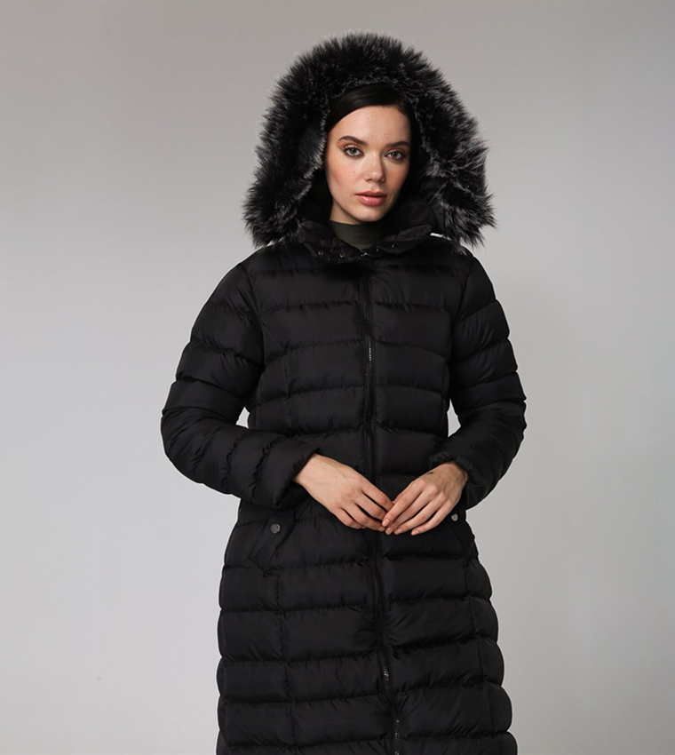 Fur Detail Long Sleeves Puffer Jacket
