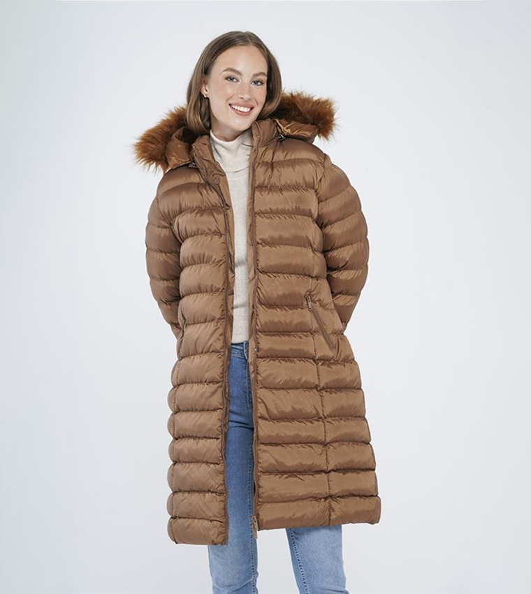 Long Puffer Cognac Puffer Coat Buy Olcay Hooded Long Puffer Jacket