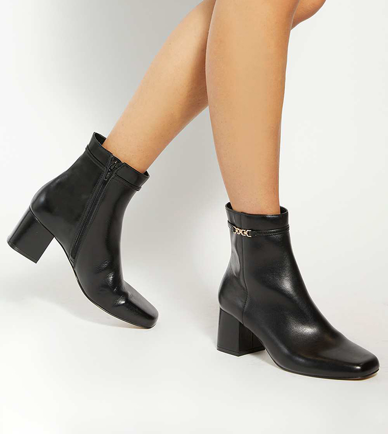 OAKLEE Square Toe Heeled Calf High Boots