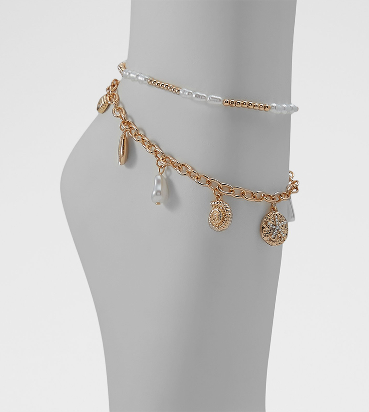 Buy Aldo Accessories OCEANICS Gold Tone Multipack Anklet Set In