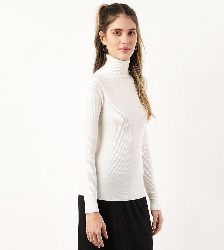 Buy Marks Spencer Ribbed Roll Neck Fitted Jumper In Cream 6thStreet Oman