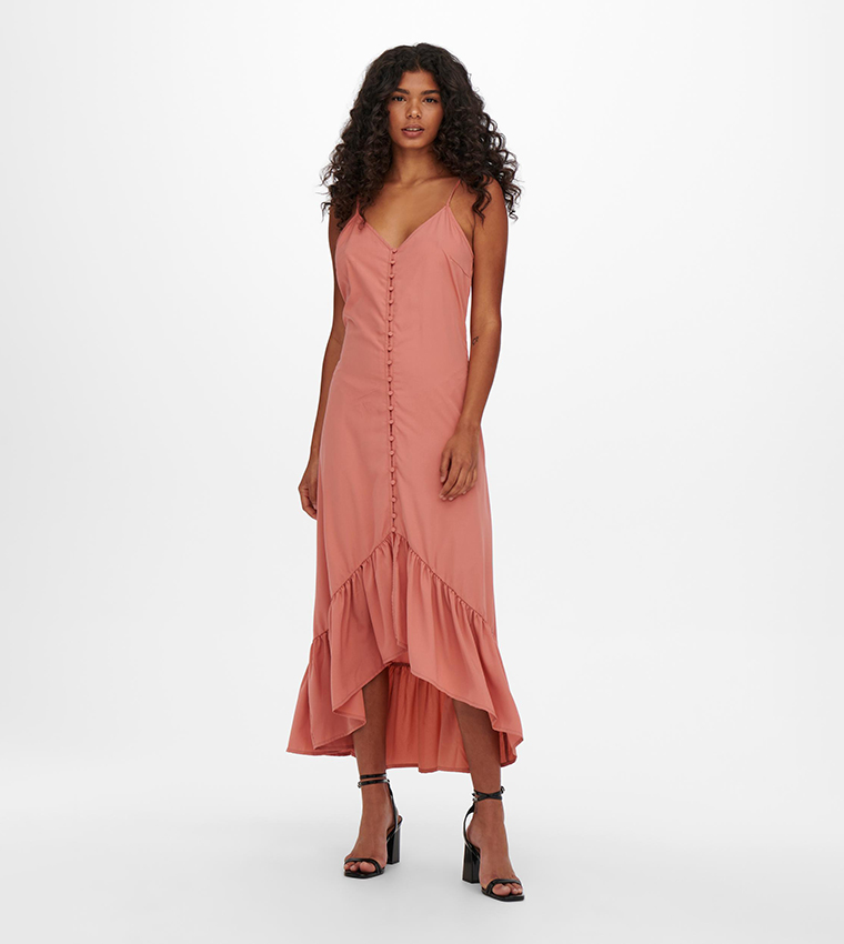 Buy Only Solid Flounce Hem Maxi Dress In Pink 6thStreet UAE