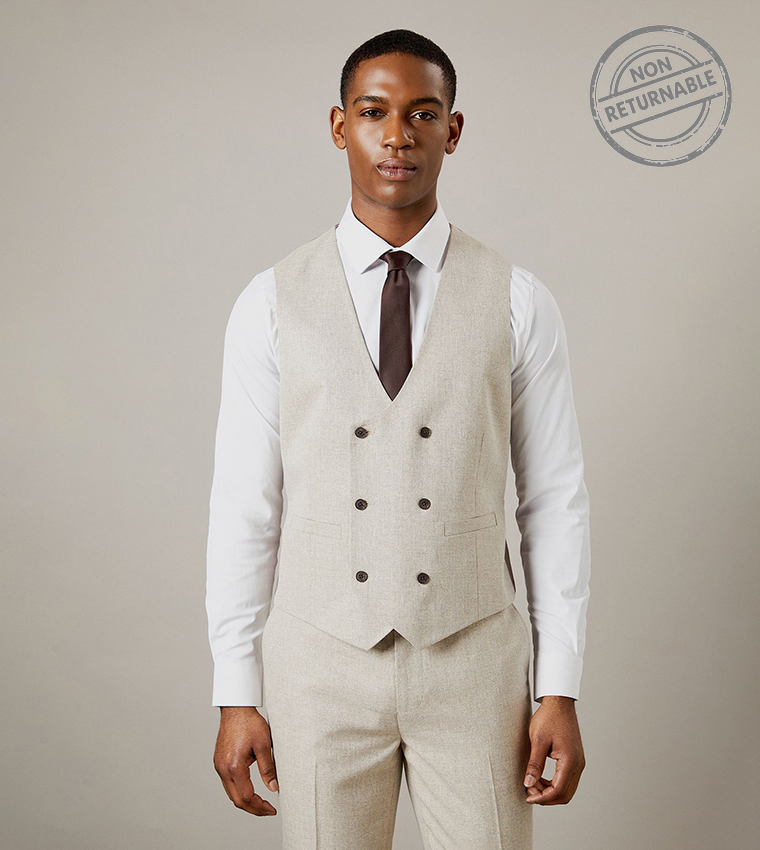 Solid Double Breasted Waistcoat - Non Returnable