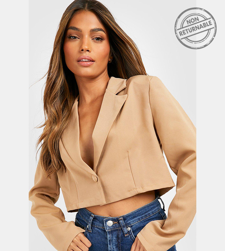 Basic Woven Relaxed Fit Crop Blazer - Non Returnable