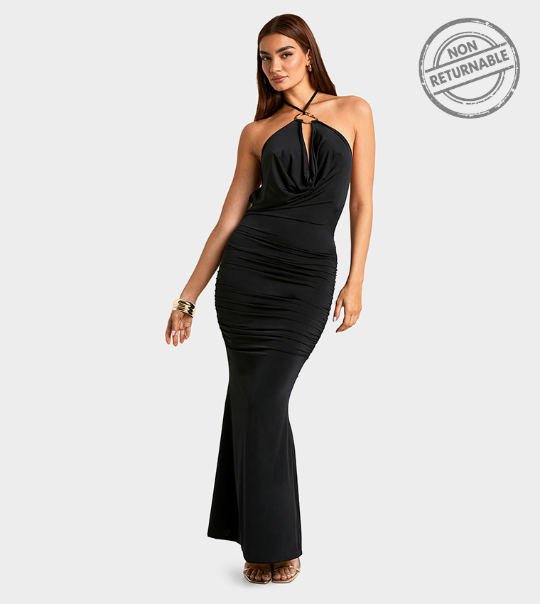 Trim Detail Cowl Ruched Slinky Maxi Dress - Non Returnable
