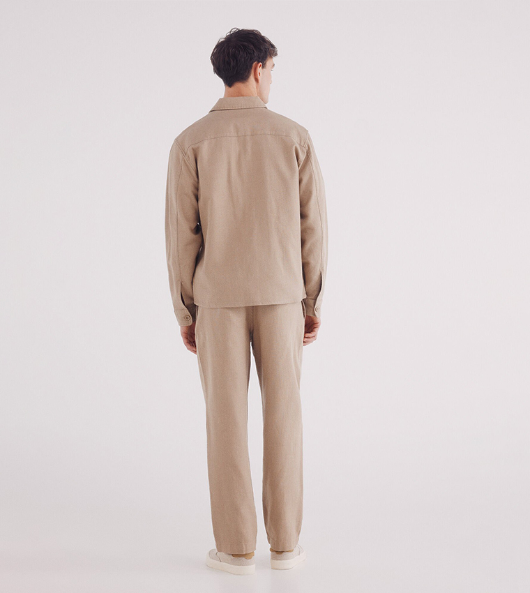 Solid Straight Fit Dobby Pants