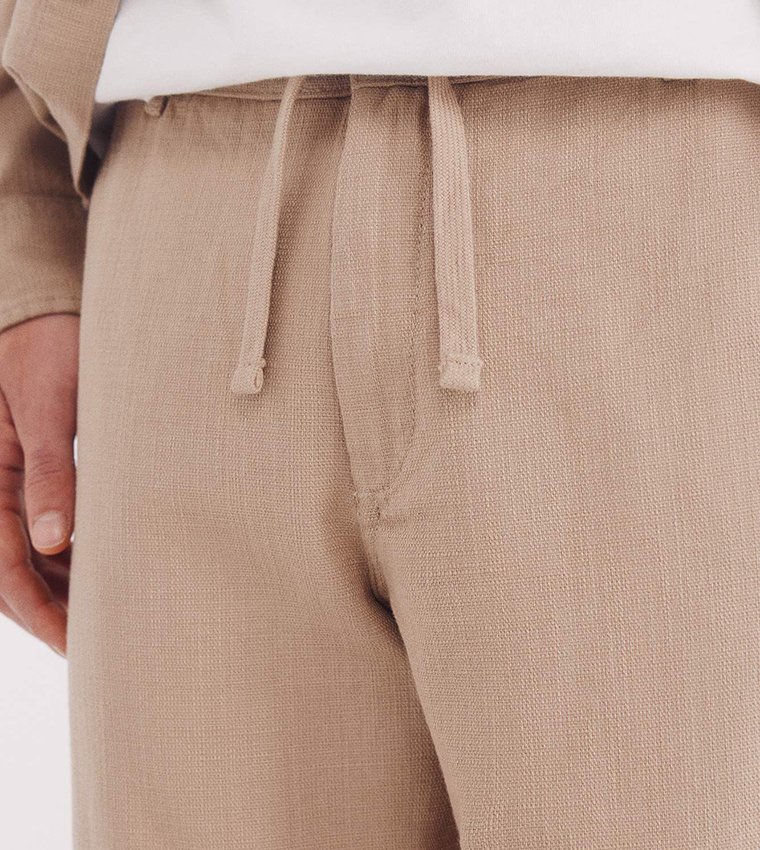 Solid Straight Fit Dobby Pants