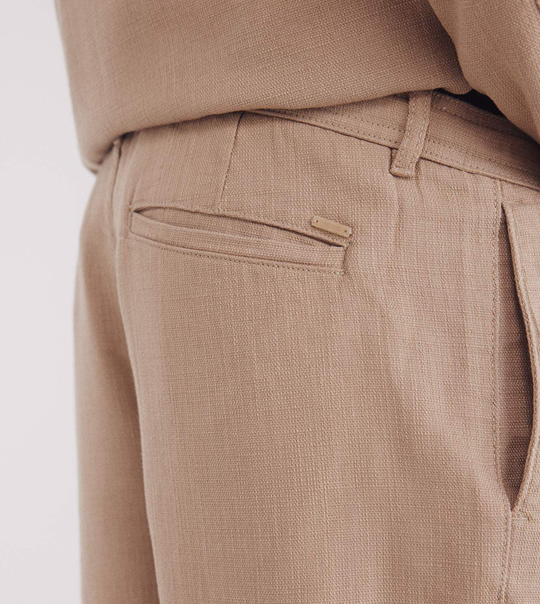 Solid Straight Fit Dobby Pants