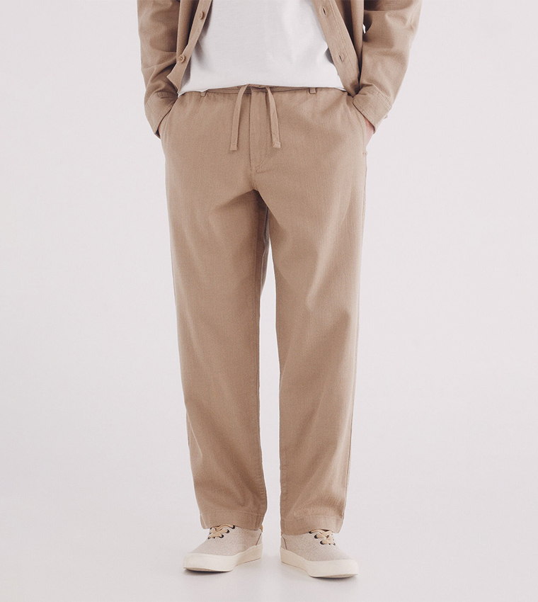 Solid Straight Fit Dobby Pants