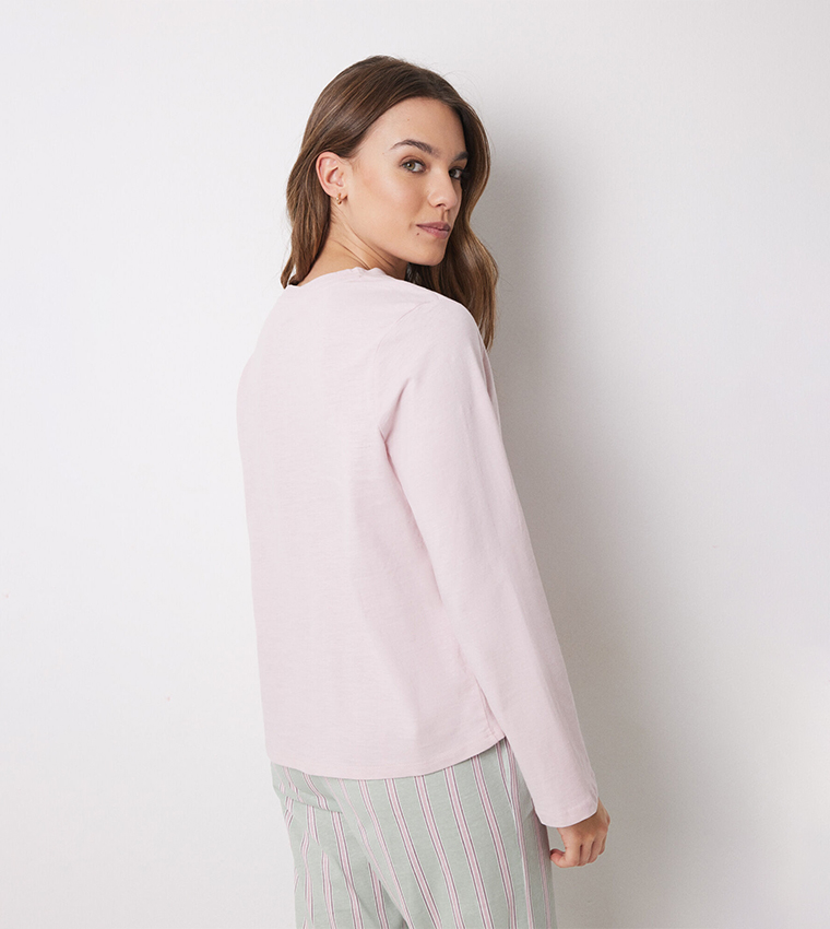Solid Long Sleeves Sleep Top
