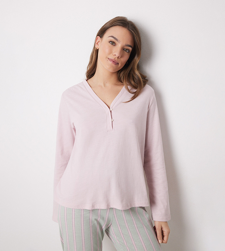 Solid Long Sleeves Sleep Top