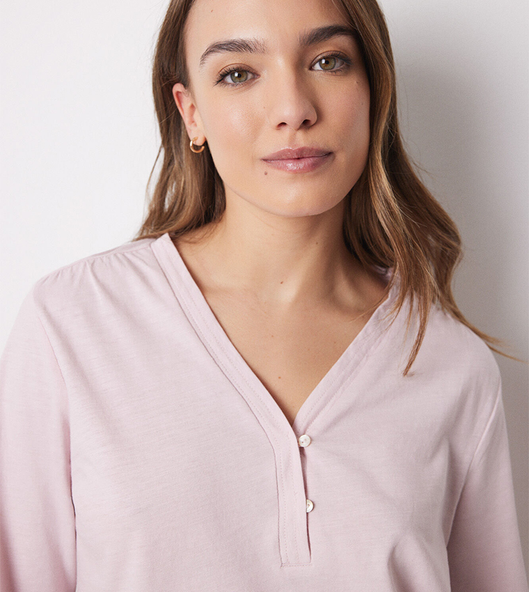 Solid Long Sleeves Sleep Top