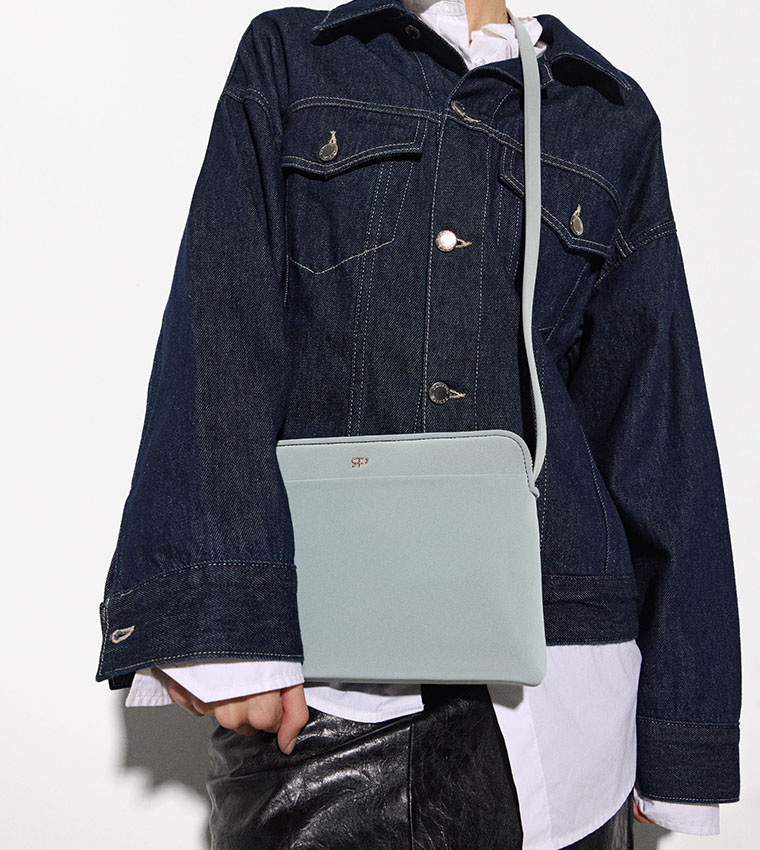 Textured Zip Closure Crossbody Bag