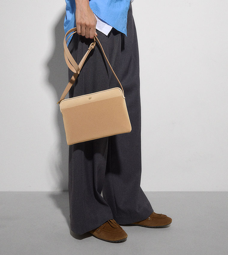 Textured Zip Closure Crossbody Bag