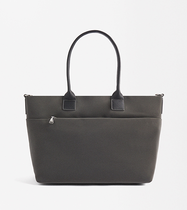 Solid Zip Closure Tote Bag