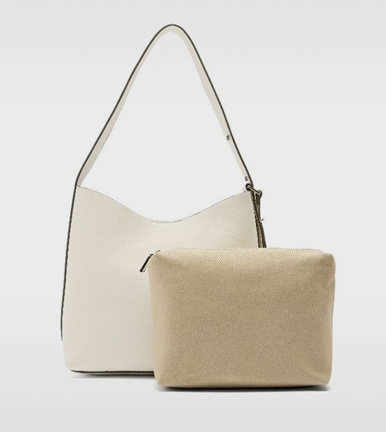 Textured Shoulder Bag with Pouch