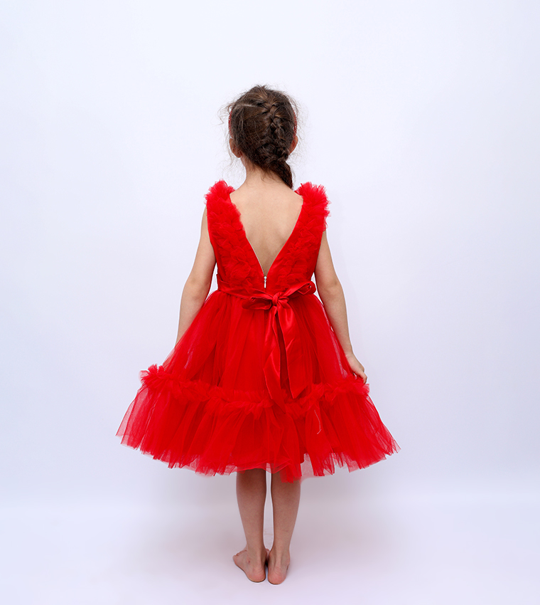 Ruffled Neck Party Tulle Dress