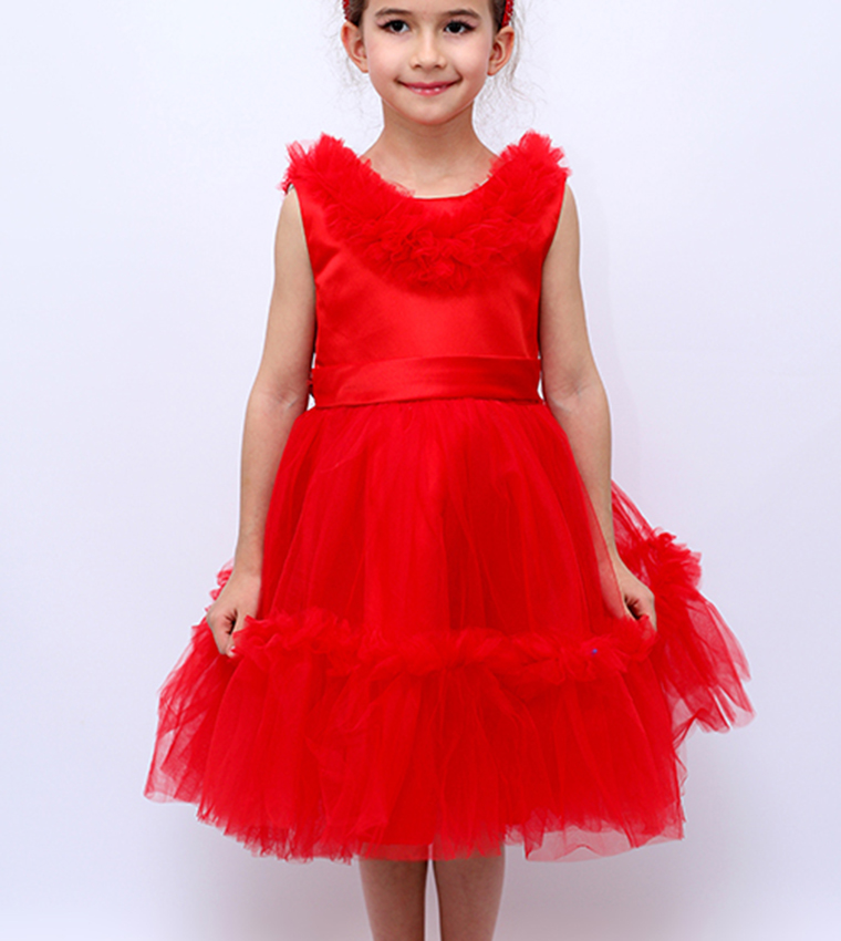 Ruffled Neck Party Tulle Dress