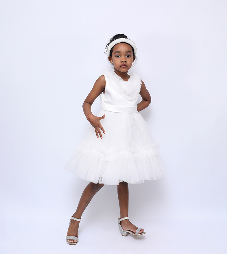 Ruffled Neck Party Tulle Dress