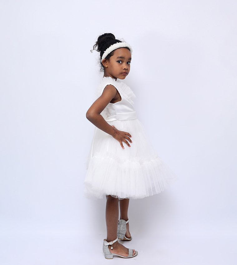 Ruffled Neck Party Tulle Dress