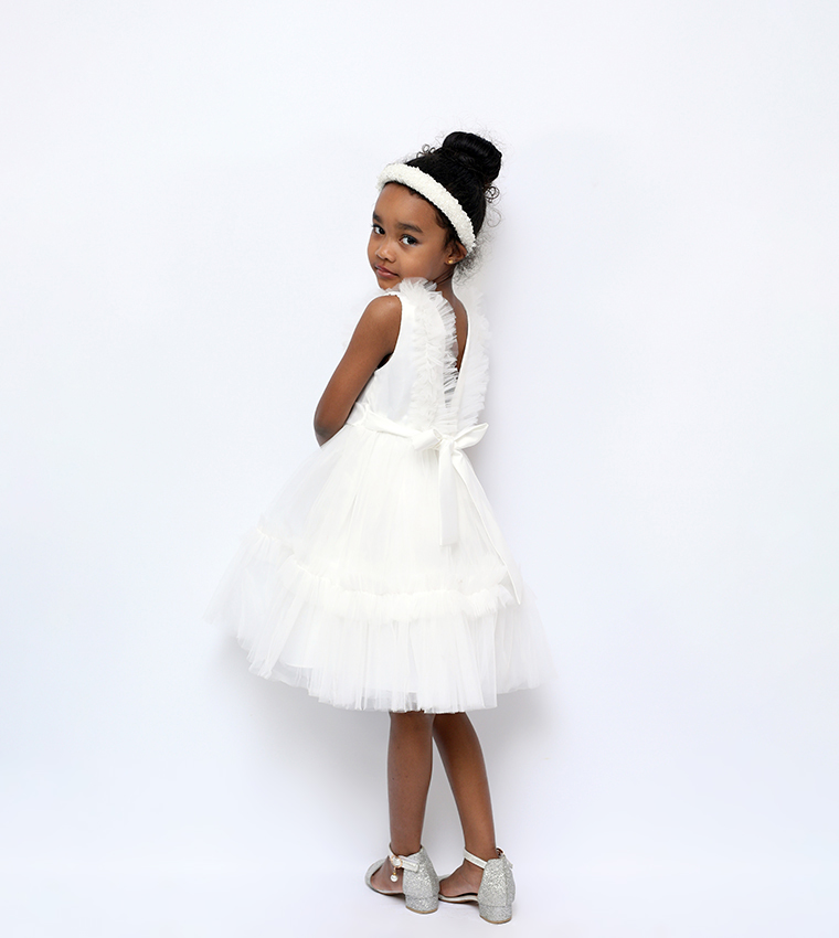 Ruffled Neck Party Tulle Dress