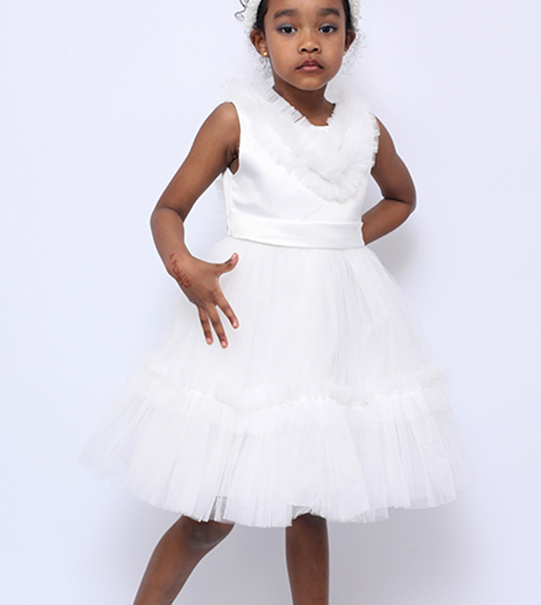 Ruffled Neck Party Tulle Dress