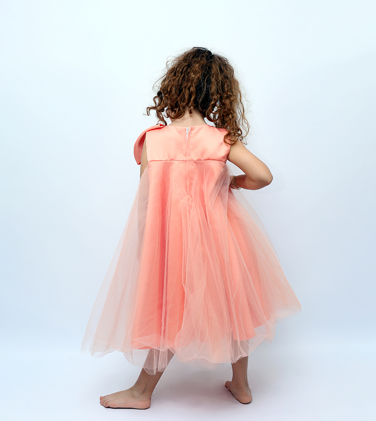 Bow Detail Tulle Party Dress