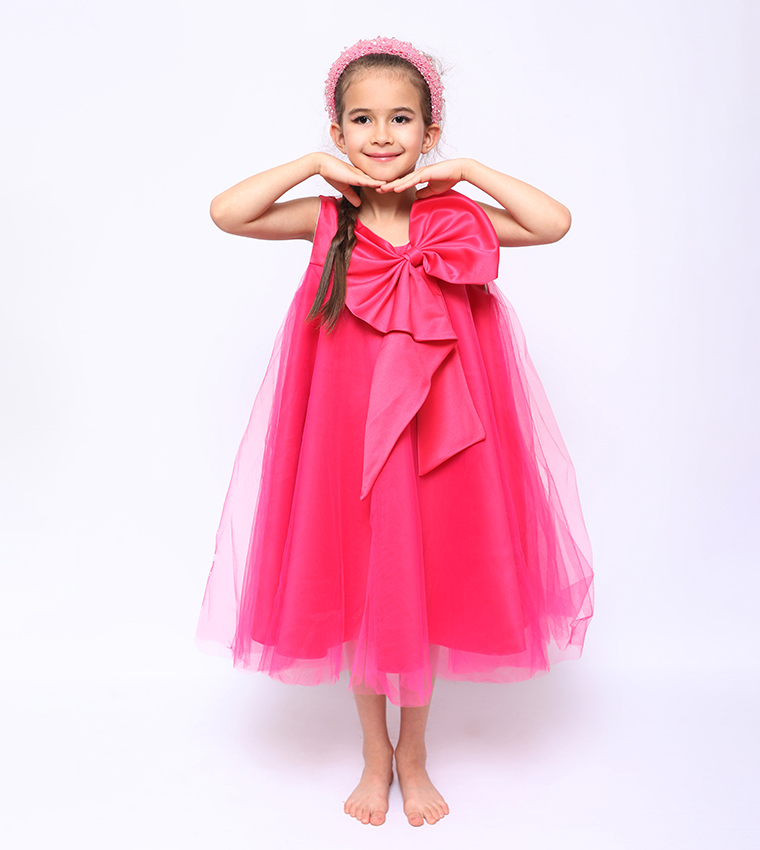 Bow Detail Tulle Party Dress