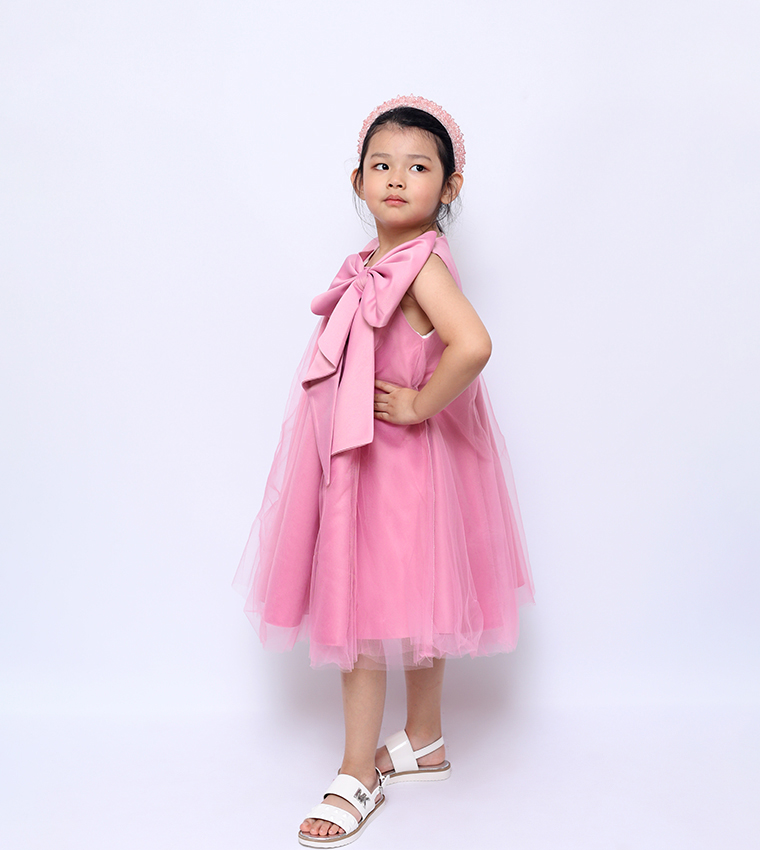 Bow Detail Tulle Party Dress