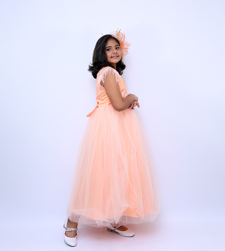 Lace Detail Sleeveless Tulle Gown