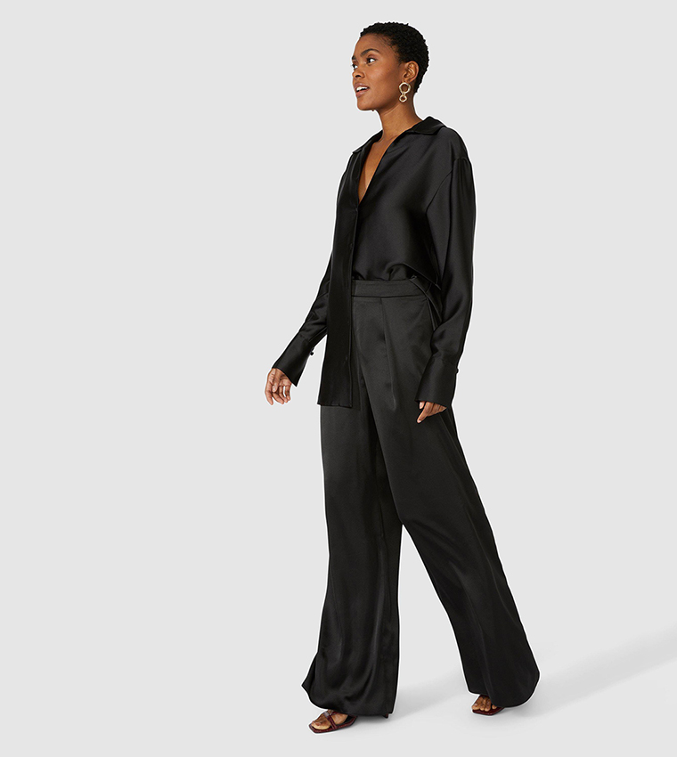 Black Ribbed Belted Top and Wide Leg Trouser Co-ord - Tyla