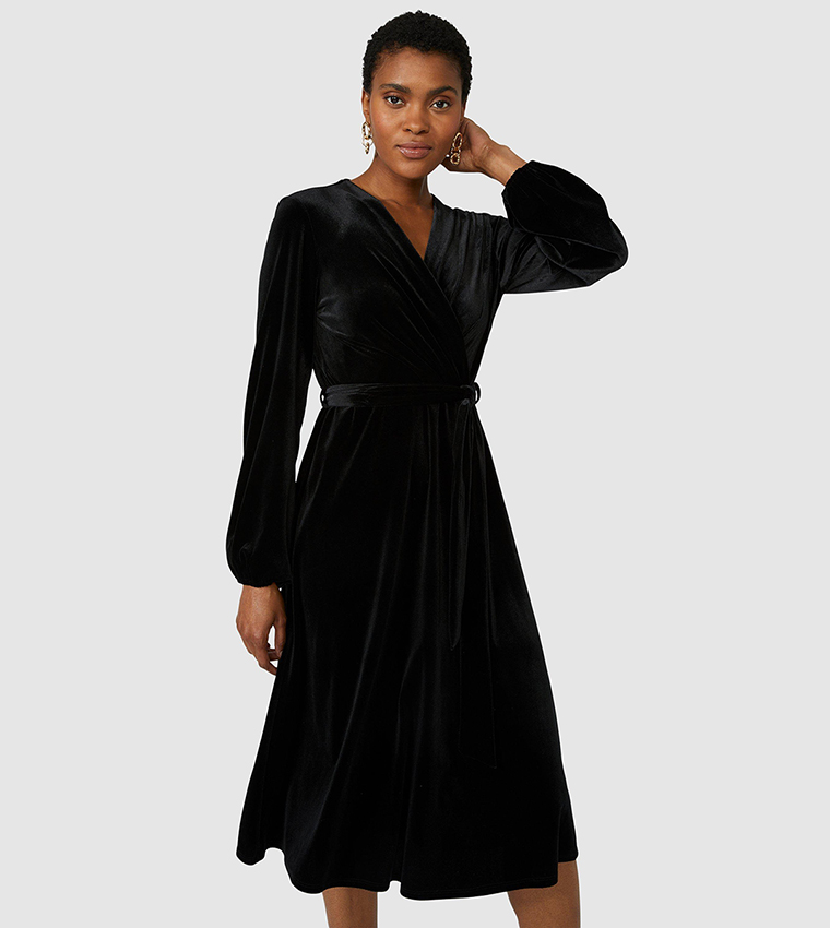 Buy Principles Velvet Wrap Midi Dress In Black 6thStreet Qatar