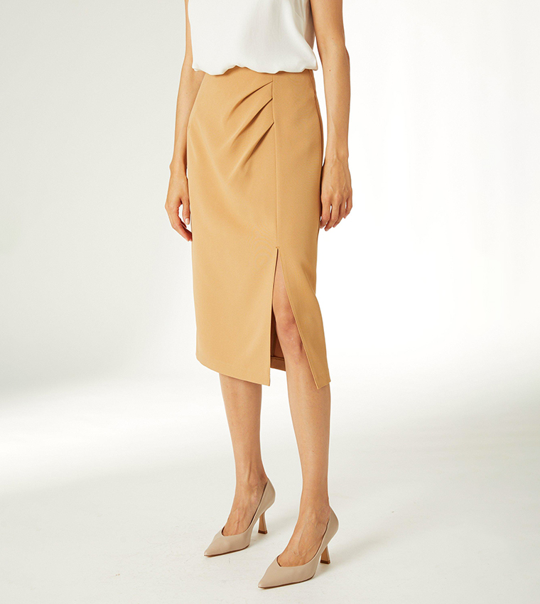 Camel midi pencil skirt best sale