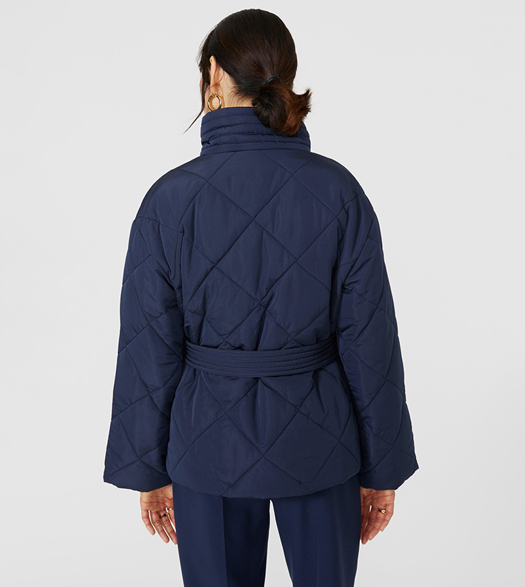 Buy Principles Diamond Quilted Belted Coat In Navy 6thStreet Qatar