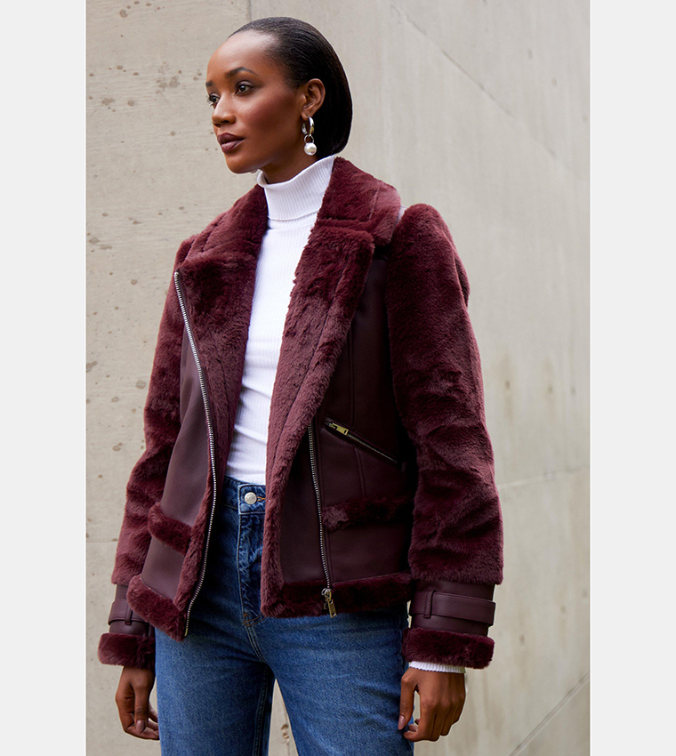 Fur on sale aviator jacket