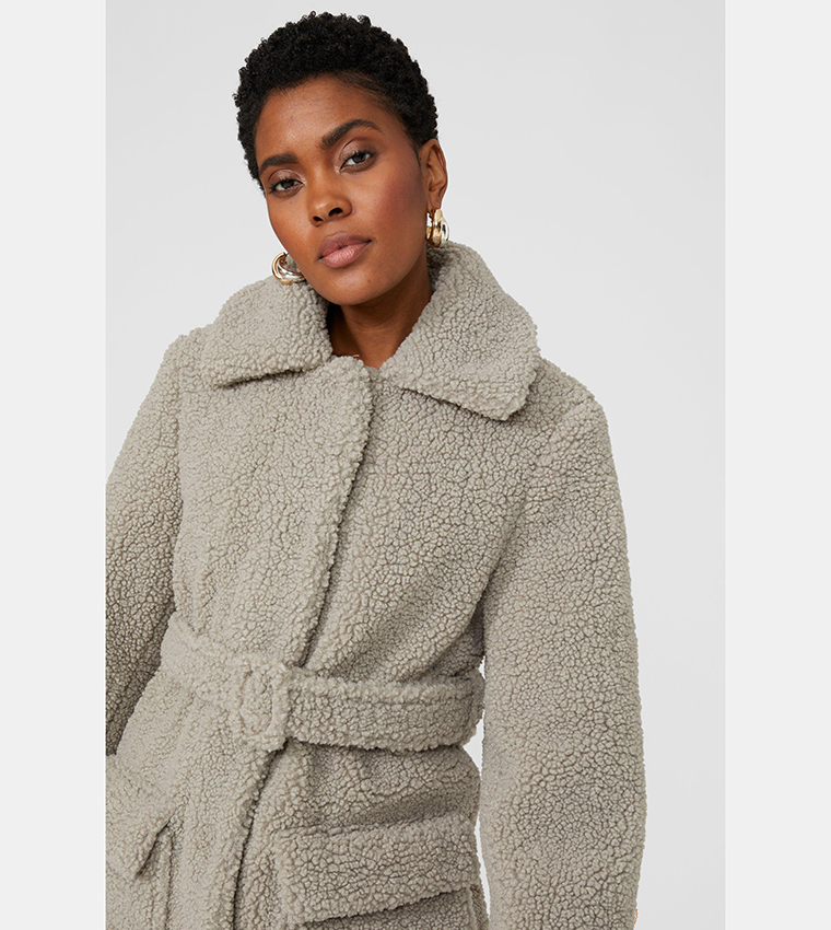 Grey longline teddy coat best sale