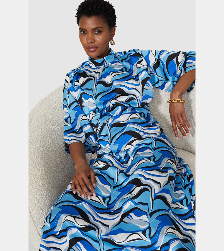 Multi Color Blue Swirl Print Dress